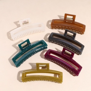 Set of 6 colorful French acetate hair claws in rectangular hollow vintage design