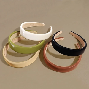 Women Retro Matte PU Leather Padded Headband High Top Sponge Hairband Minimalist Solid Color Face Washing Hair Accessories