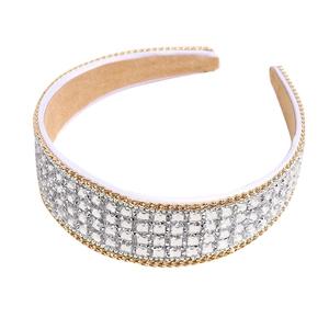 Funkelndes Silber-Strass-Stirnband mit goldener Kette und breitem Samtfutter