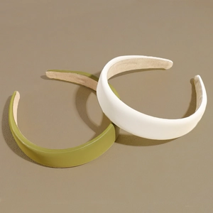 Matte PU leather sponge headbands in olive green and cream white for volume