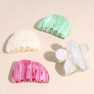 French style acetate claw clip set with marble patterns and geometric hair accessories