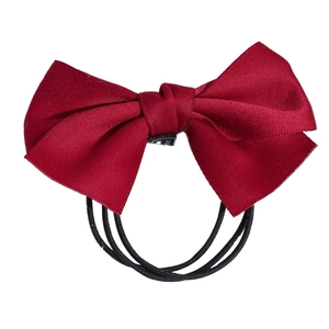 Élastique à cheveux élégant avec nœud en satin rouge et trois bandes noires robustes