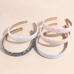 Five-piece set of romantic sequin headbands in pink, white, gold, blue, and black colors
