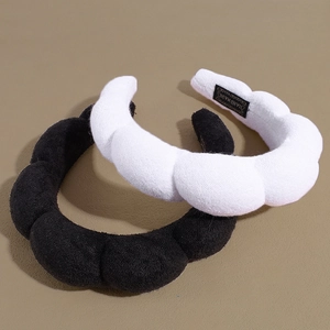 Plush towel fabric twist sponge headband set in black and white cloud design