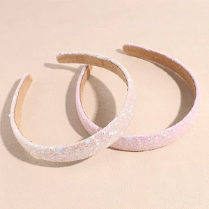 Set of two romantic pink sequined headbands with a sweet French style and velvet lining