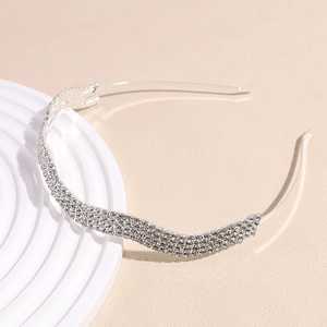 Elegant Silver Wave Multi Row Rhinestone Headband For Women Zinc Alloy Bridal Wedding Hair Accessories Shining Headpiece