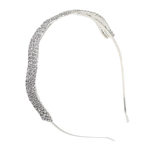 Elegant silver hairband with shimmering rows of crystal rhinestones for bridal hairstyles