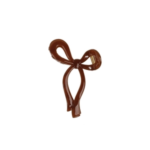 Pince à cheveux élégante en forme de nœud marron café avec finition brillante et ressort
