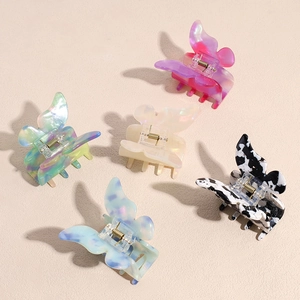 Korean Style Sweet Butterfly Hair Claw Acetate Marble Iridescent Shark Clip For Women Elegant Daily Hair Accessories