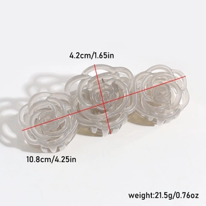 Detailed size view of grey rose-shaped hair claw clip with 10.8cm length measurements