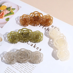 Korean Style Large Rose Flower Hair Claw Clip Elegant Resin Shark Clip Elegant Ponytail Bun Holder Women Hair Accessories