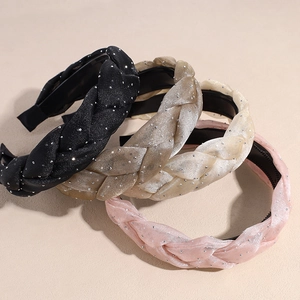 Sparkly braided non-slip headbands with rhinestone details in four assorted colors