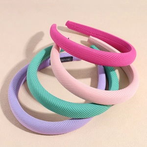 Solid Color Padded Headband For Women Ribbed Texture Fabric Sponge Thickened Hair Band Korean Style Sweet Daily Hair Accessory