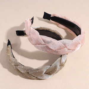 Pink and champagne braided non-slip headbands with sparkling rhinestones for women