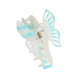 Elegant gradient blue butterfly hair claw clip with pearlescent finish and hollow design