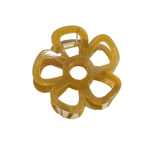 Amber flower hair claw clip with transparent resin petals and sturdy silver metal spring