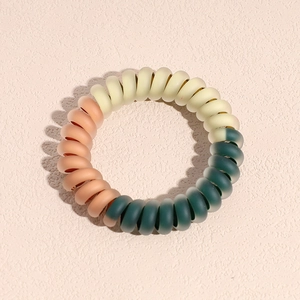Détail d'un élastique spirale mat avec un dégradé de couleur orange-rose et bleu-vert