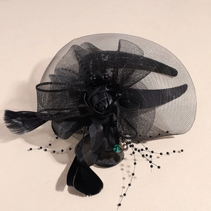 Vintage Retro Fascinator Headband For Women Wedding Bridal Mesh Flower Feather Party Hair Accessory Elegant Banquet Headpiece