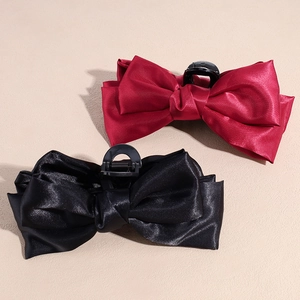 Pinces à cheveux à nœud en satin rouge et noir, finition brillante et prise ferme
