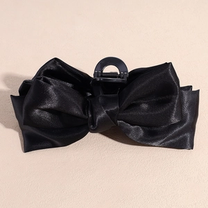 Grande pince à cheveux élégante en satin noir avec nœud papillon pour femmes chic