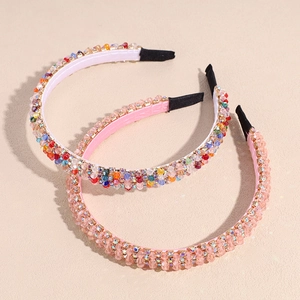 Baroque colorful crystal padded headband set with sparkling rhinestones and pink leather lining
