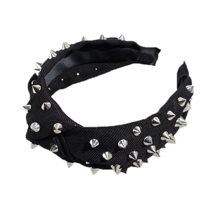 Serre-tête tendance en tissu noir orné de rivets punk argentés élégants pour femme
