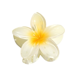Minimalist plumeria flower hair claw clip with yellow gradient resin finish on white back