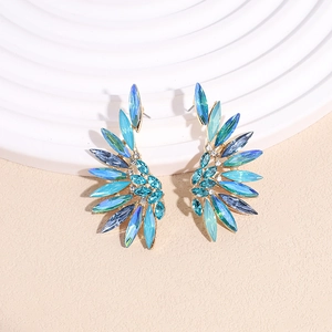 Wing Earrings Alloy Blue Rhinestone With 925 Sterling Silver Earring Post Exaggerated Bohemian Party Jewelry For Women