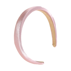 Padded sponge headband in glossy pearl pink satin finish with thick high-top design