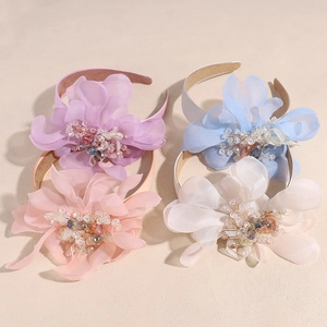Handmade Chiffon Flower Headband With Crystal Beads Elegant Satin Hair Hoop For Women Wedding Party Hair Accessories
