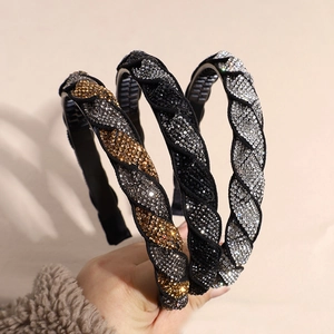 Set di tre cerchietti a treccia scintillanti con strass e denti interni antiscivolo