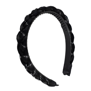 Elegant black braided headband with non-slip teeth for women, minimalist hair accessory