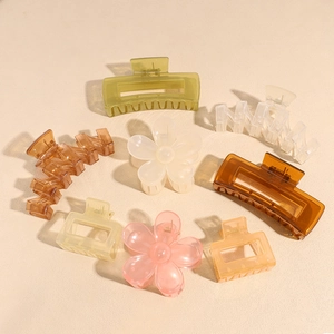 Large Acrylic Hair Claw Clips Hollow Out Geometric Rectangular Flower Shark Clip Sweet Candy Color Hair Accessory For Women