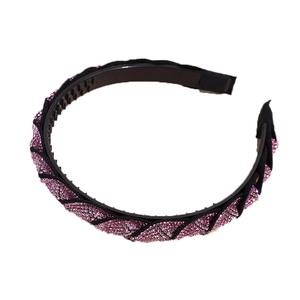 Cerchietto a treccia antiscivolo con strass viola e design in tessuto nero intrecciato