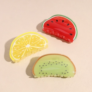 Lot de 3 pinces à cheveux en acrylique aux motifs pastèque citron et kiwi frais
