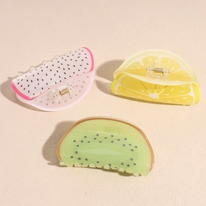 Lot de 3 pinces à cheveux en acrylique aux motifs de fruit du dragon, citron et kiwi frais