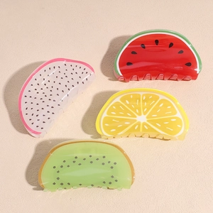 Pinces à Cheveux en Acrylique Style Coréen pour Femmes Grandes Pinces Crabe Pastèque Citron Pitaya Kiwi Fraise Accessoires de Coiffure Doux