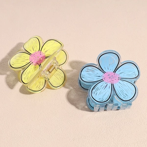 Mollette per capelli a fiore in acrilico giallo e blu per uno stile estivo