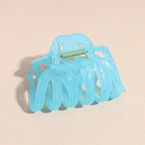 Grande pince à cheveux citrouille bleu clair en plastique translucide pour cheveux épais