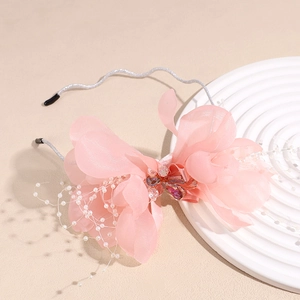 Serre-tête floral élégant avec nœud rose perles et strass pour les mariages