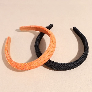 Serre-têtes larges scintillants avec strass en orange vif et noir classique élégant