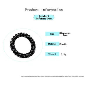 Dettaglio che mostra il diametro di 5cm e il peso di 5,5g dell'elastico a spirale nero