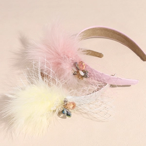 Vintage Bridal Feather Mesh Headband Rhinestone Elegant Hair Accessory For Wedding Banquet Party Dress Accessories Women