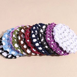 Crochet hair nets with rhinestones for buns in nine assorted colors for ballet and work