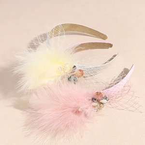 Elegant feather mesh headbands with rhinestone floral accents for weddings and parties