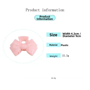 Pink bow hair claw clip detail showing dimensions 9cm diameter and 4.2cm width