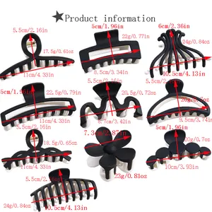 Tableau des tailles présentant 10 pinces à cheveux noir et blanc avec poids et mesures