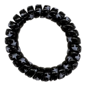 Black star pattern spiral telephone wire hair tie with thick elastic plastic design