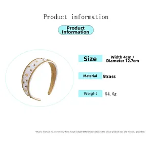 Detail view of rhinestone headband with 4cm width and 12.7cm diameter specs