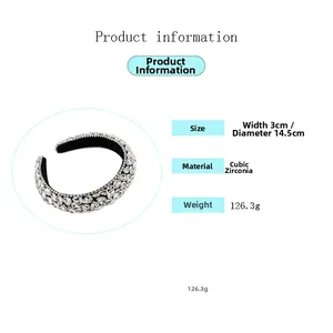 Baroque padded headband with rhinestones, 3cm width and 14.5cm diameter details